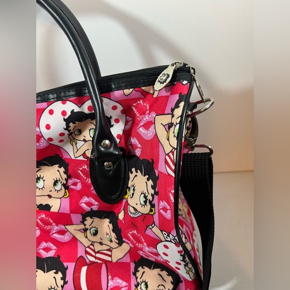 Betty Boop Duffle Bag Women Shoulder Canvas Travel Overnight Kisses Lips - Picture 2 of 16